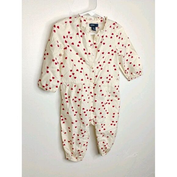 babyGap 6-12 Months Hearts Love Long Sleeve Onesie Ivory and Red - Picture 10 of 15